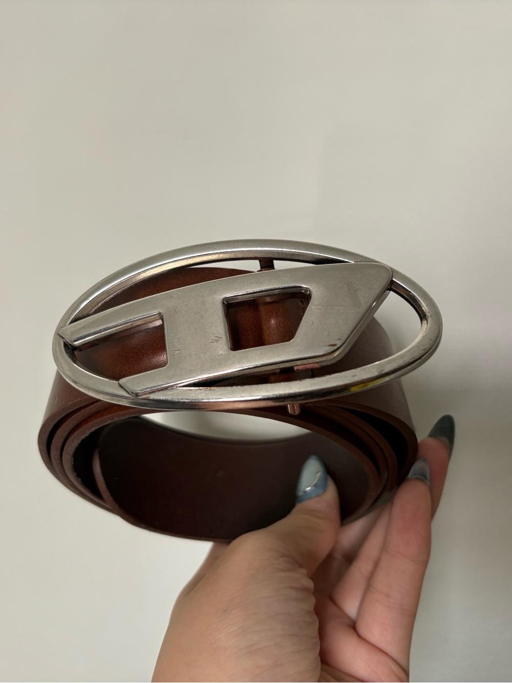 Diesel Brown Leather Belt with Silver D Buckle